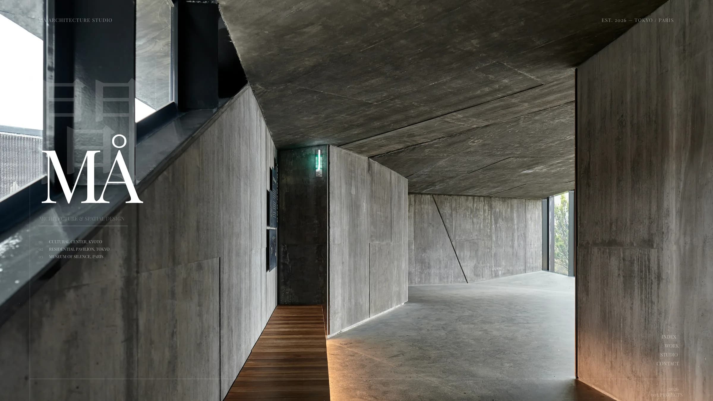 MÅ — concrete corridor in a quiet architectural interior