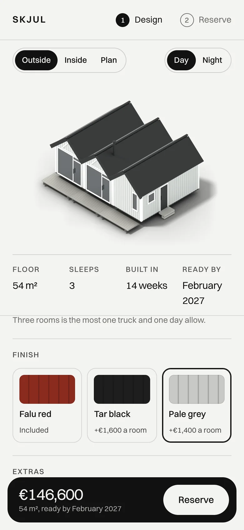 The configurator on a phone, the cabin in pale grey, the total €146,600