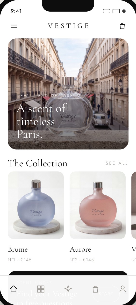 VESTIGE app — home