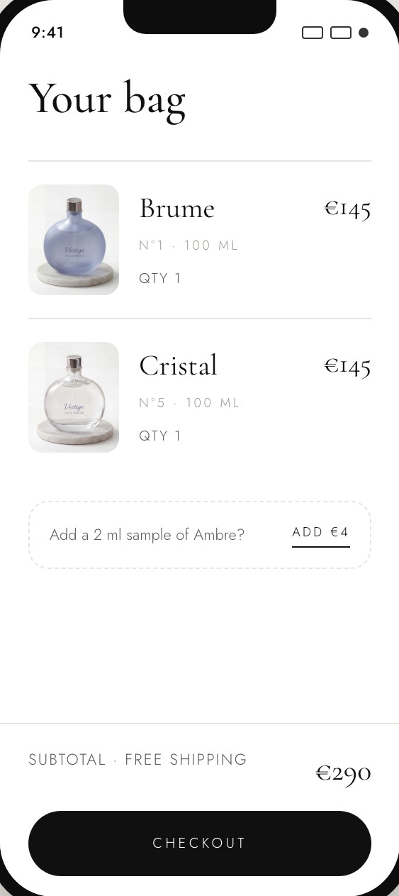 VESTIGE app — bag