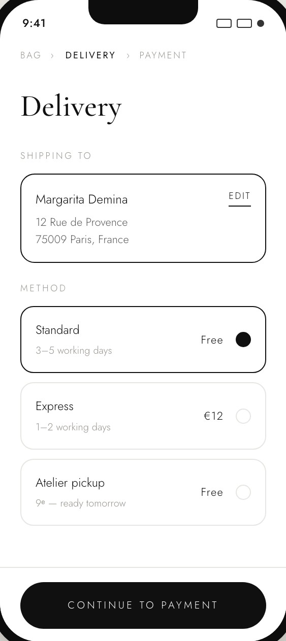VESTIGE app — delivery